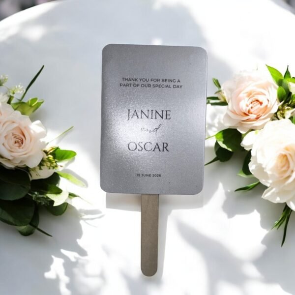 Fancy Blue Wedding Program Fan - Image 2