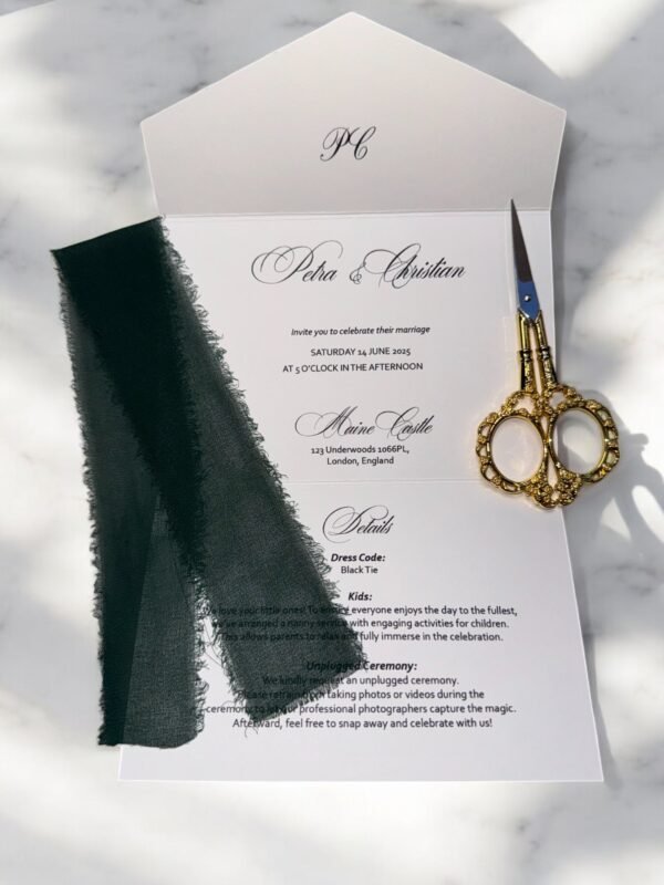Lora Green Ribbon Concertina Invitation - Image 6