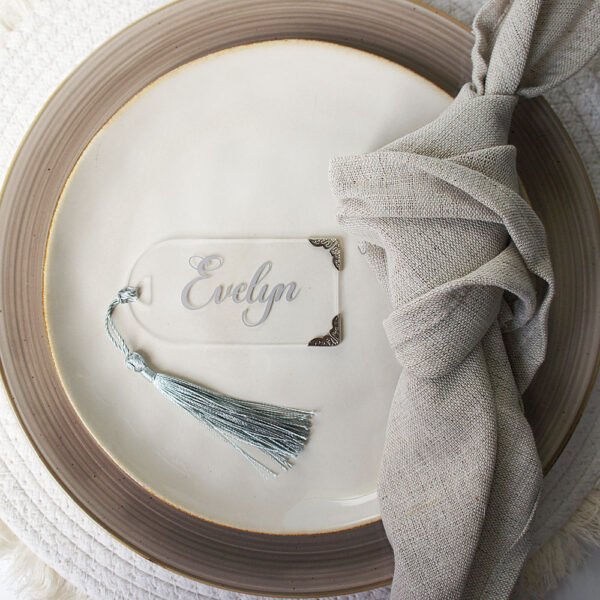 Frosted Acrylic Name Tag with Tassel & Metal Corners - Image 4