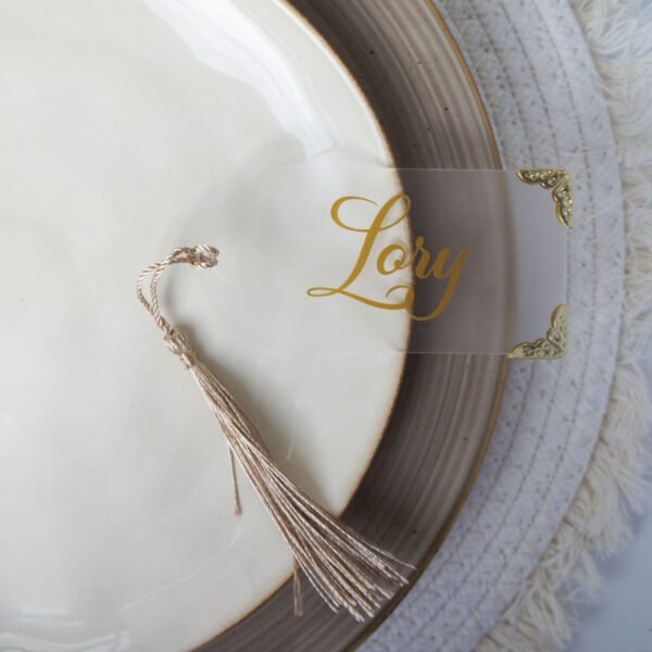 Frosted Acrylic Name Tag with Tassel & Metal Corners - Image 2
