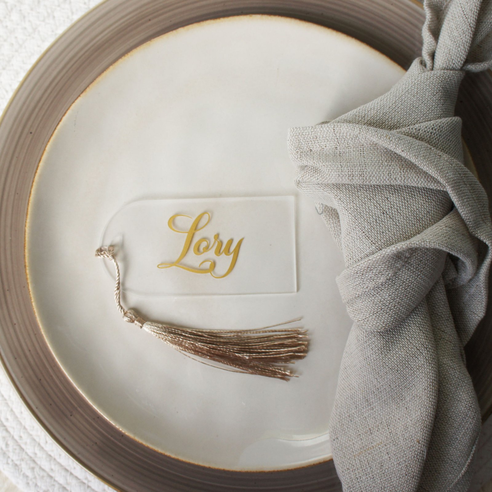 Frosted Acrylic Name Tag with Tassel & Metal Corners - Image 5