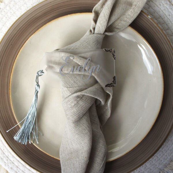 Frosted Acrylic Name Tag with Tassel & Metal Corners - Image 3