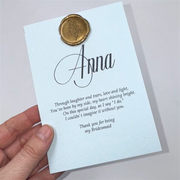 Blue Shimmer Bridesmaid Proposal Card with Wax Seal - Image 4