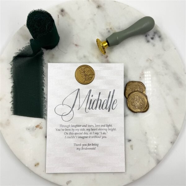 White Shimmer Bridesmaid Proposal Card with Wax Seal - Image 2