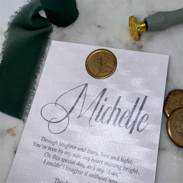 White Shimmer Bridesmaid Proposal Card with Wax Seal - Image 3