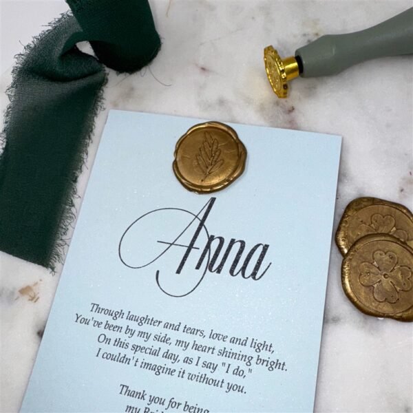 Blue Shimmer Bridesmaid Proposal Card with Wax Seal - Image 3